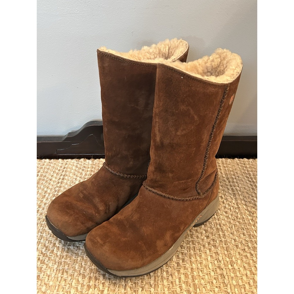 Merrell Sherpa Lined Primo Stitch High Chestnut Suede Boots Women's Size 6.5